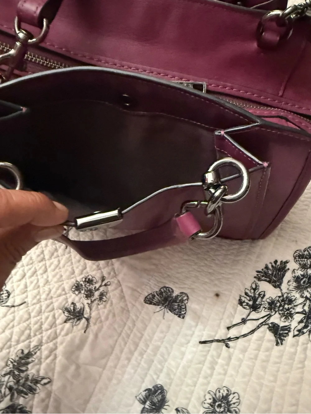 Coach purse detachable crossbody strap plum metallic suede leather bag